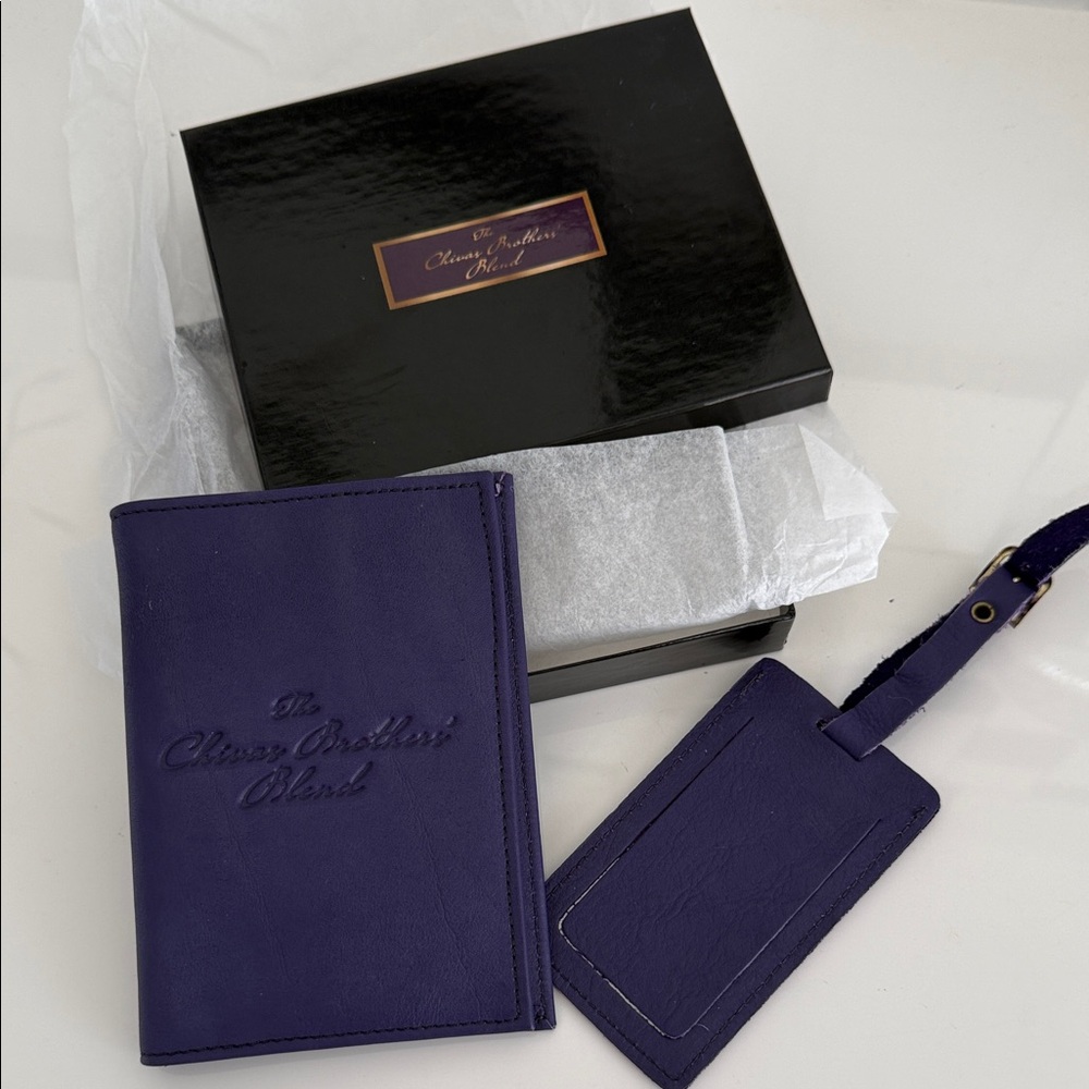 Purple Leather Passport Holder and Luggage Tag Set